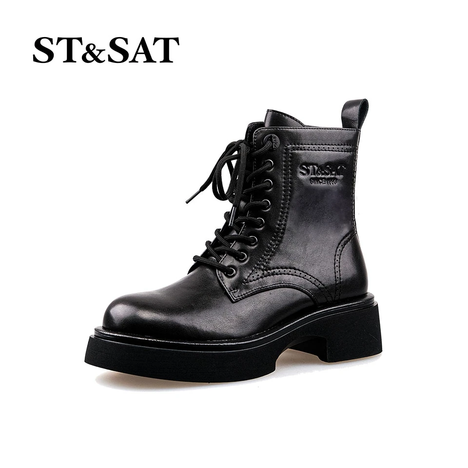 St&Sat/星期六秋冬厚底马丁靴牛皮时尚圆头短筒女靴SS24116932