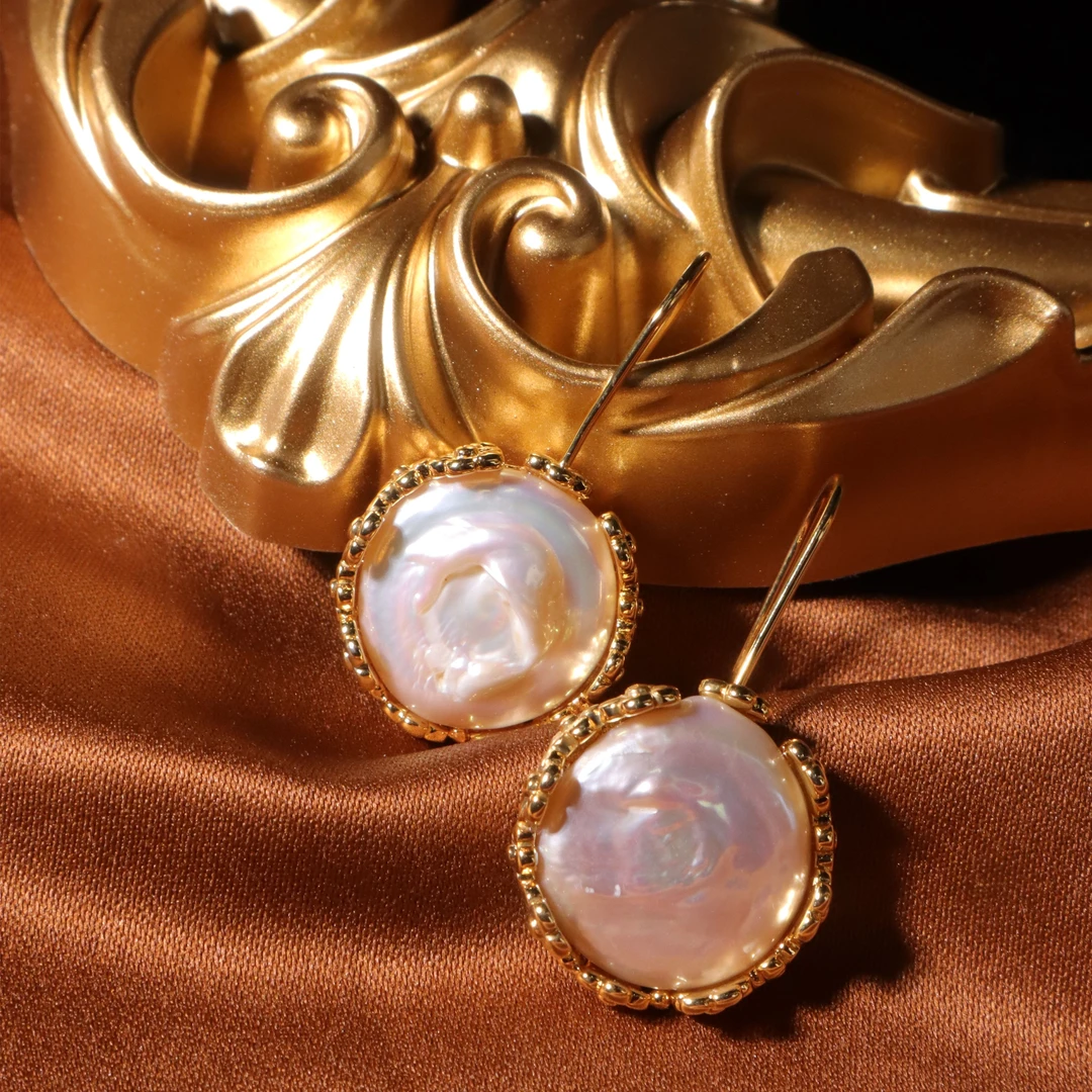 合金合成锆石耳饰 大扁圆巴洛克花边镶嵌优雅精致百搭耳钩款