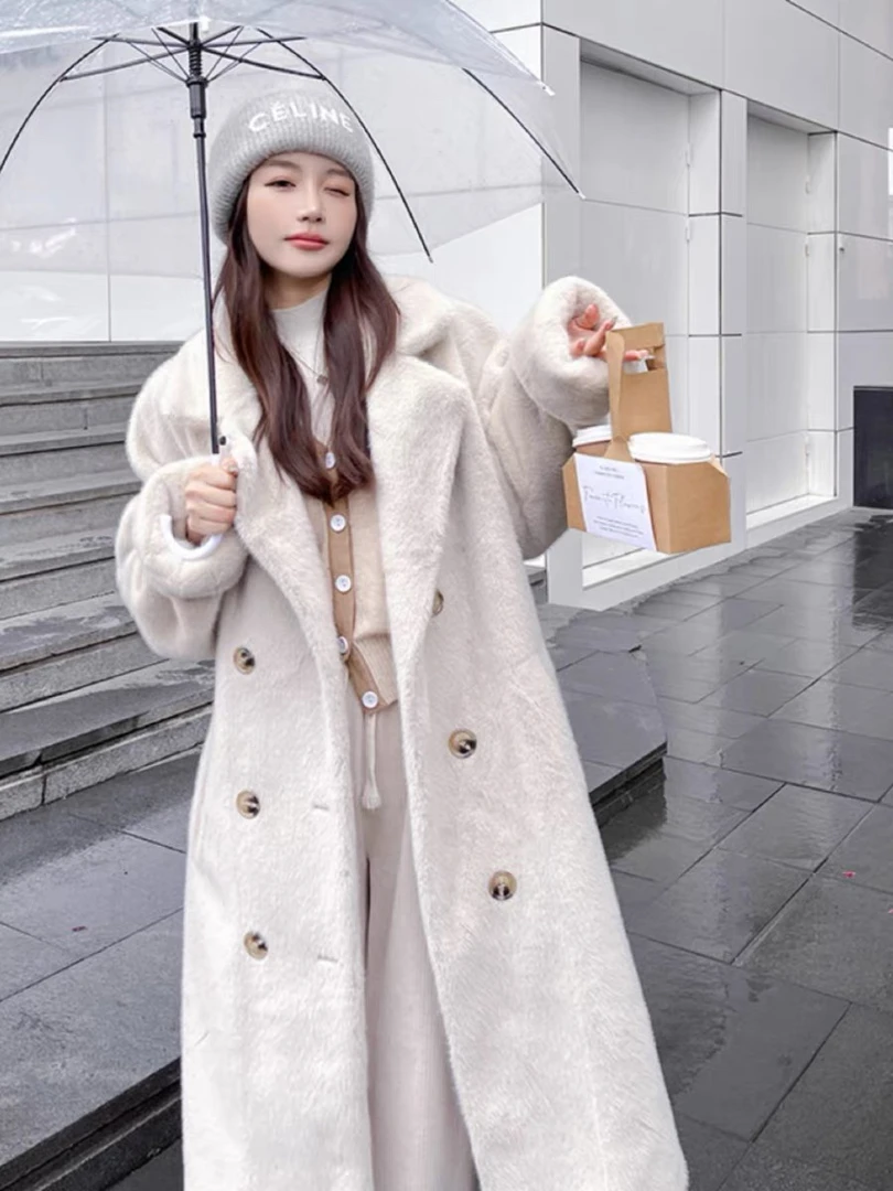环保皮草水貂毛外套2024秋冬新款宽松皮毛一体加绒加厚毛毛大衣