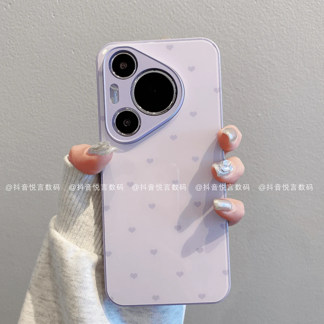 （华为pura70系列）金属玻璃适用华为p70/p70pro手机壳紫色爱心可爱