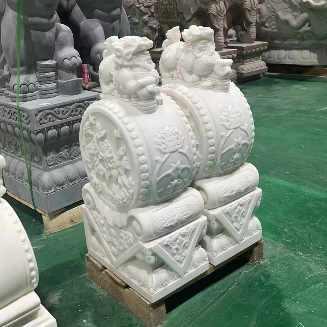 石雕刻整石雕刻饕餮狮子桌子汉白玉貔貅别墅麒麟摆件