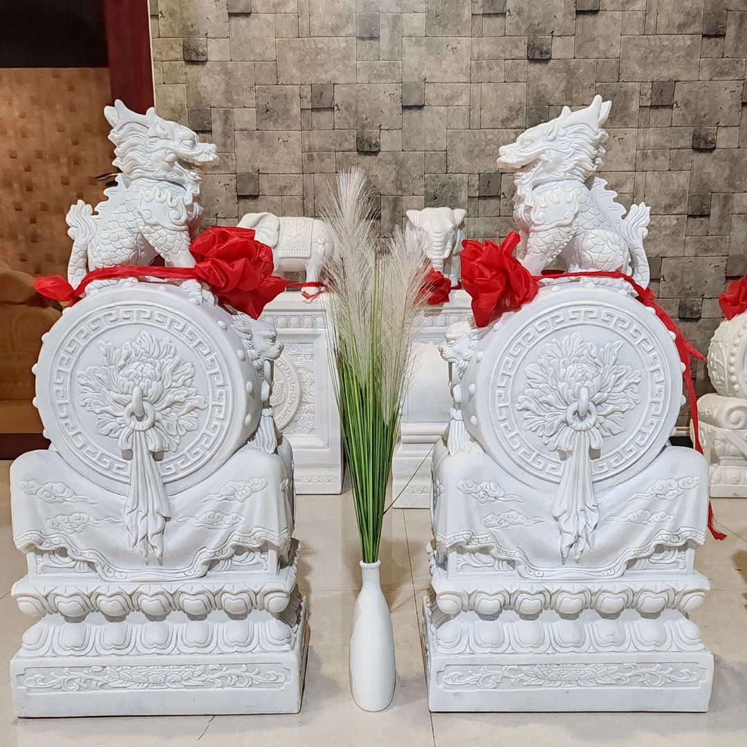 天然汉白玉麒麟款石雕石材抱鼓石适用于摆放庭院酒店大门口摆件