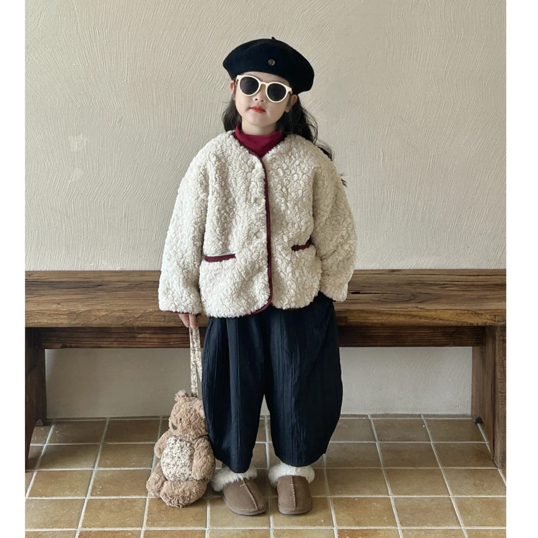 女童羊羔毛外套2024秋冬装新款中小童宝宝韩版云朵绒加厚夹棉上衣