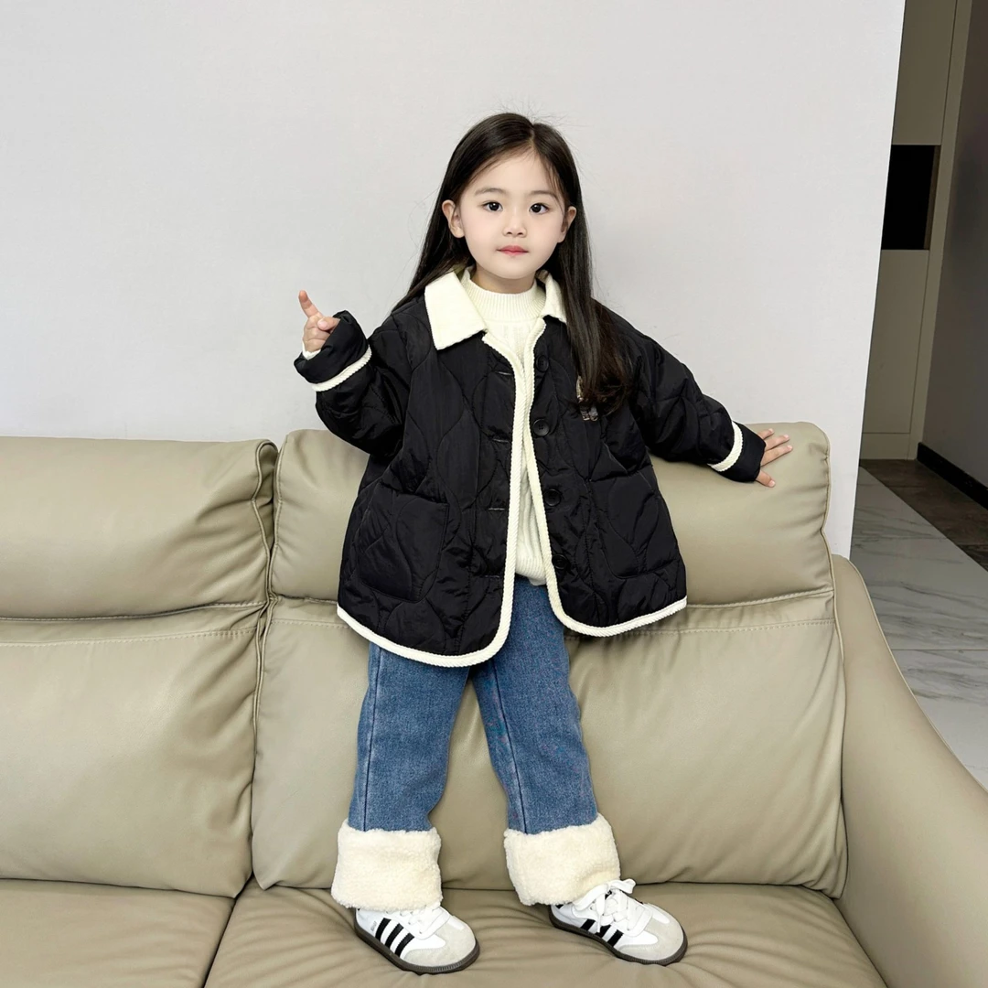 【现货】女童韩版小熊绣花绗棉外套2023冬女宝夹棉加厚保暖夹克棉服