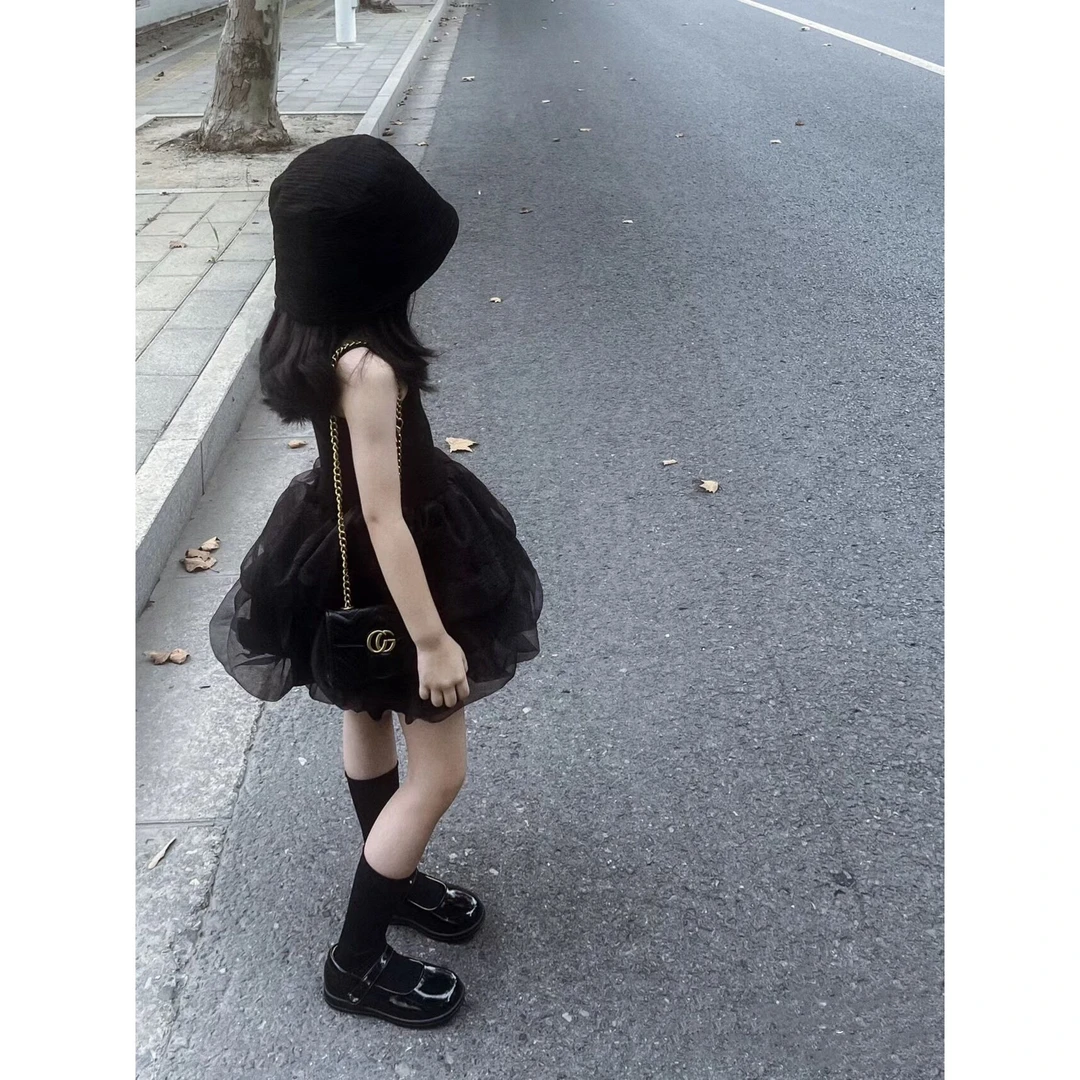 【现货】2025女公主裙tutu蓬蓬裙女童吊带连衣裙小黑裙公主裙洋气