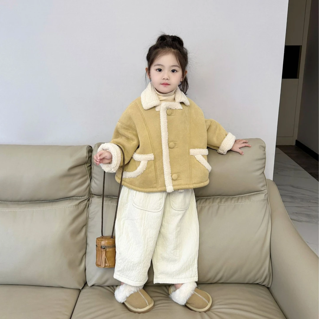 【现货】女童厚款毛皮毛一体外套24冬装女宝加绒羔羔毛保暖洋气大衣