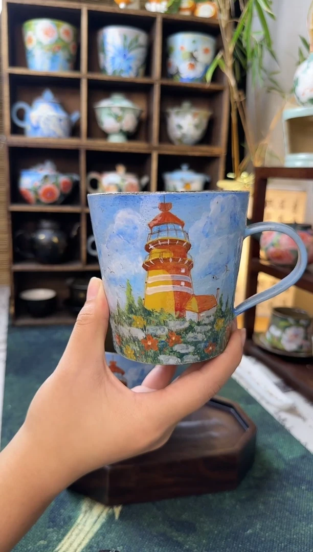 【闪购商品】石一手绘海岛灯塔马克杯短