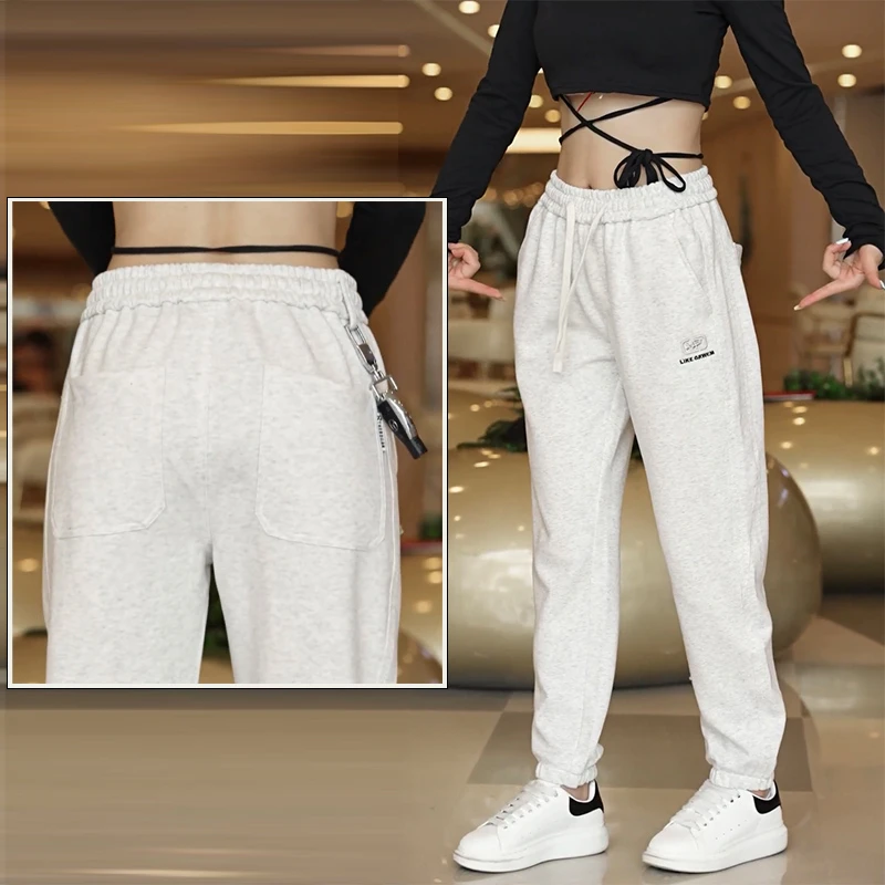 2024秋季新款男士休闲裤潮牌刺绣百搭宽松束脚直筒弹力运动长裤子