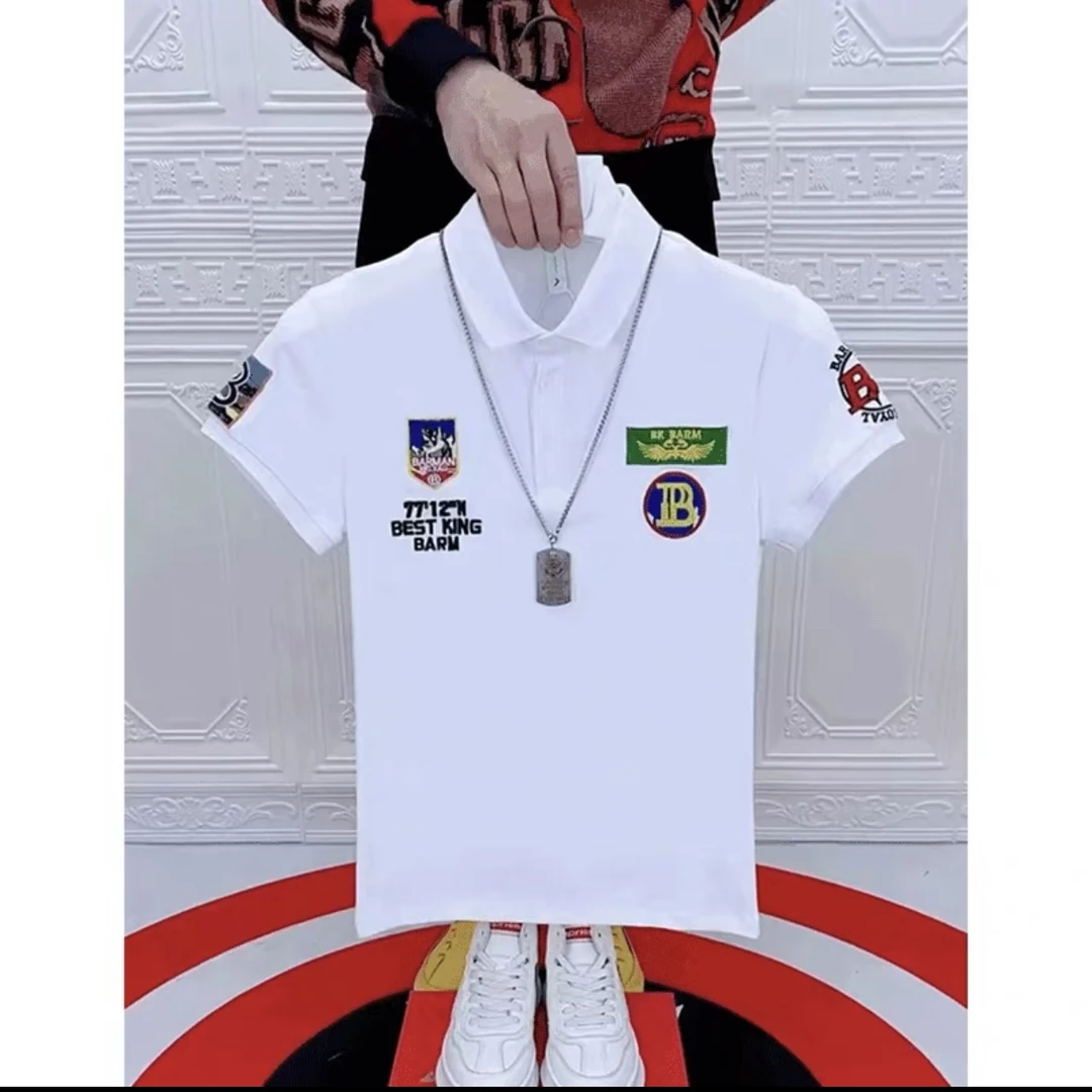 新款男装POLO衫翻领修身透气夏季轻奢男士半袖时尚潮流时尚短袖潮