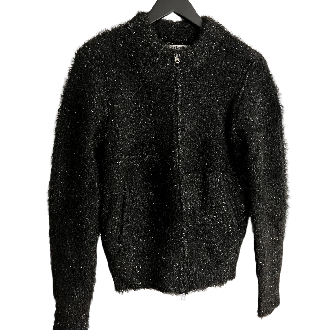 银绒混纱针织双拉链厚毛织外套休闲百搭黑色时尚长袖