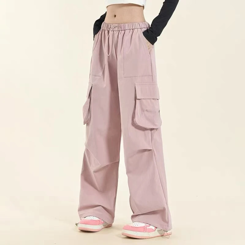 C22-2粉色“侧方口袋”松紧腰工装裤（2333）