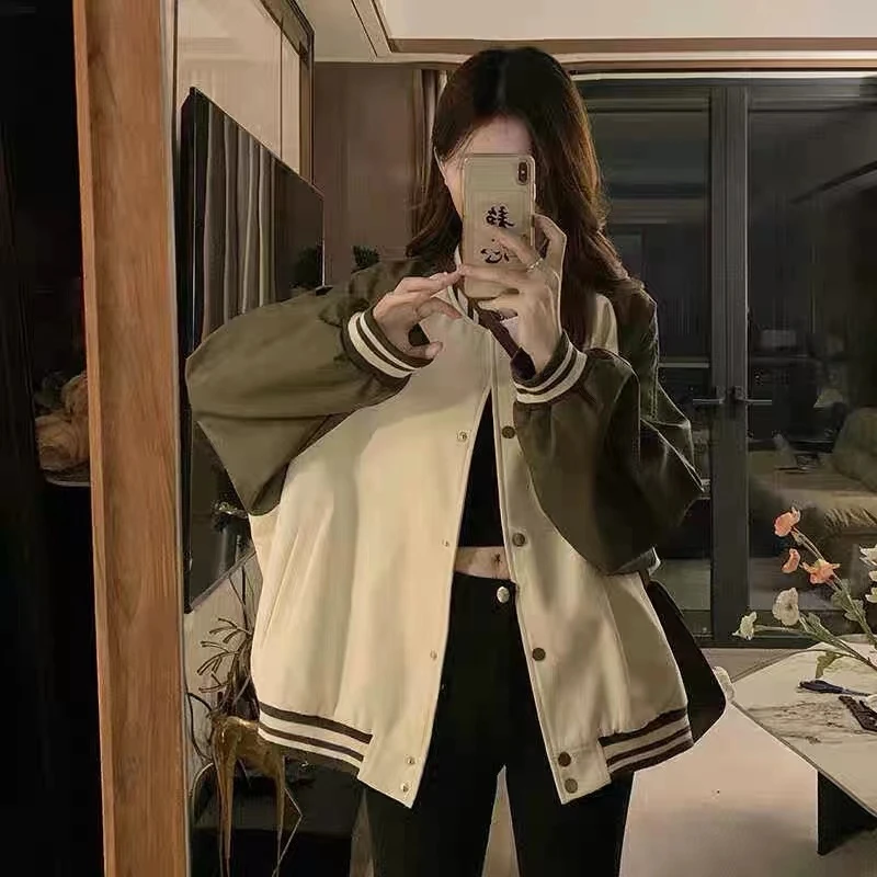 A4-3两色“条纹领”拼色棒球服外套上衣