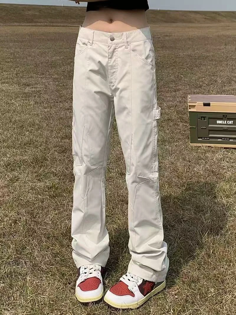 C1-2杏色“膝盖星星”休闲裤（2302）