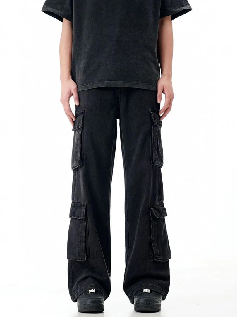 C25-2黑色“小铆钉侧口袋”牛仔裤（009）