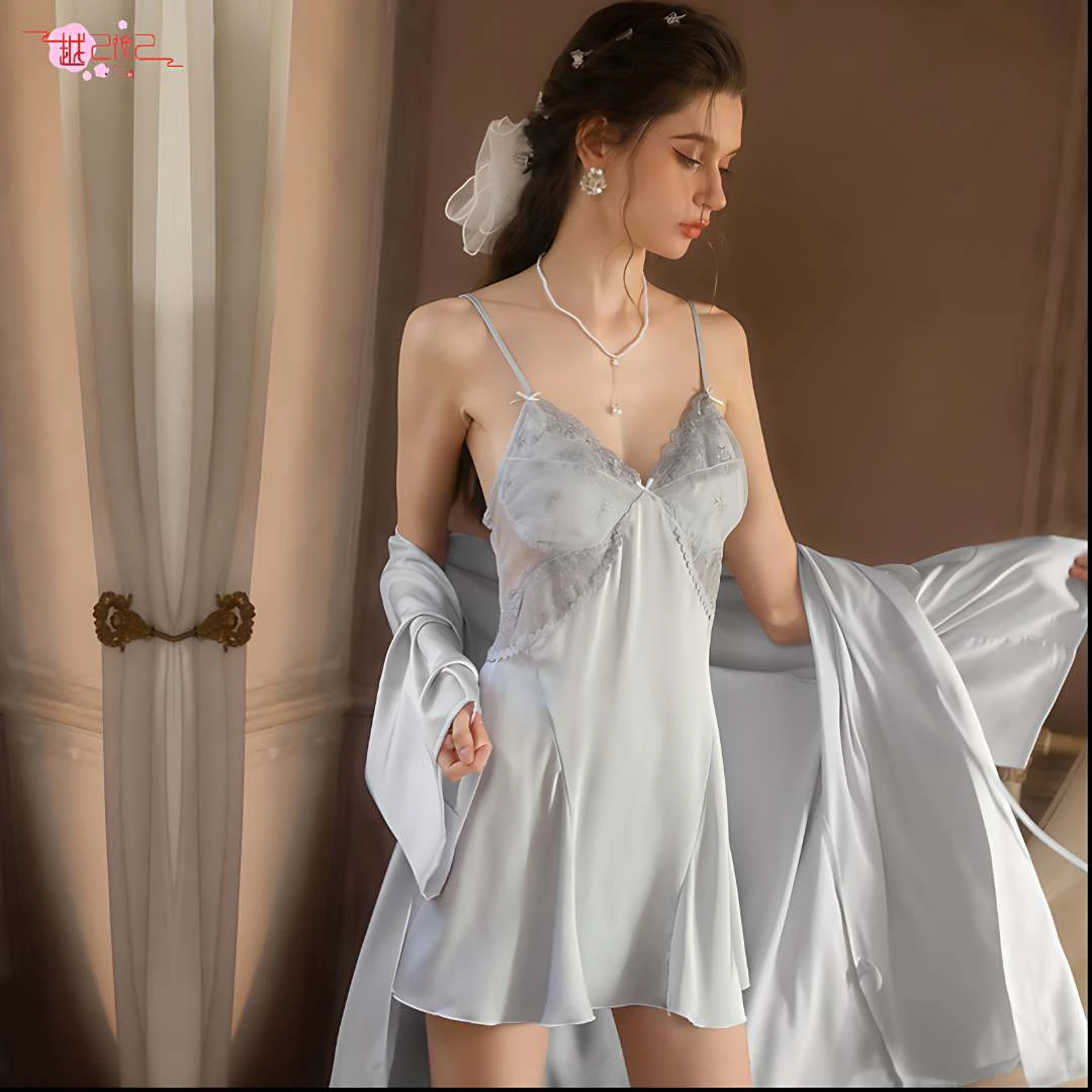 2025新款性感吊带睡衣冰丝带胸垫蕾丝美背纯欲风女士夏季薄款睡裙