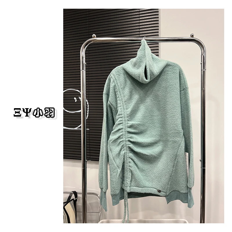 【佳文家】1086美式休闲百搭不规则长袖高领时尚颗粒绒秋冬加绒卫衣