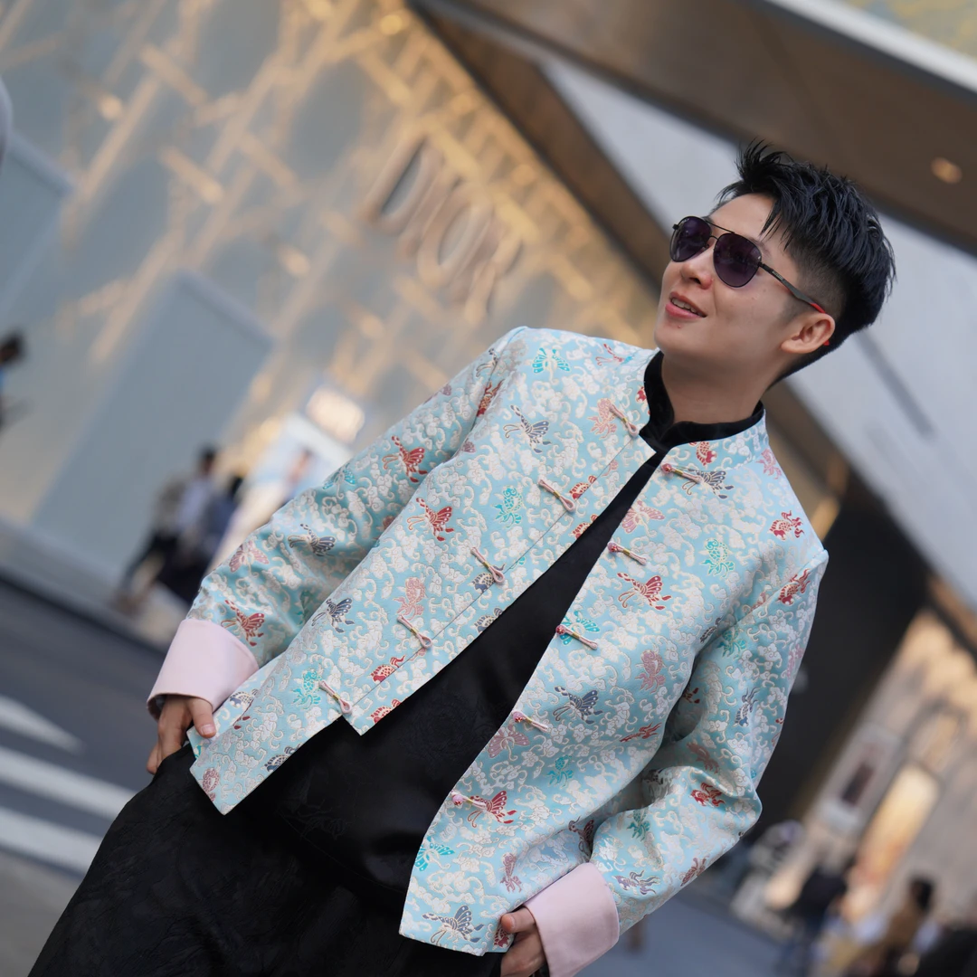 蓝大【蓝天】新中式桑蚕丝外套秋季中国风国潮9725女士时尚百搭服装