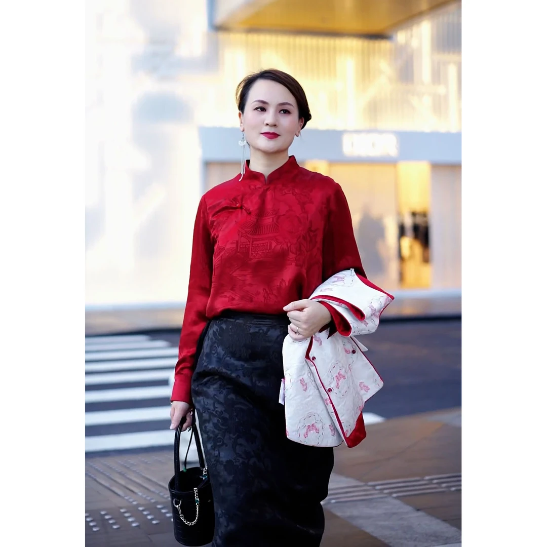 蓝大【瑞雪舞】桑蚕丝长袖衬衫上衣9430高级轻奢女装