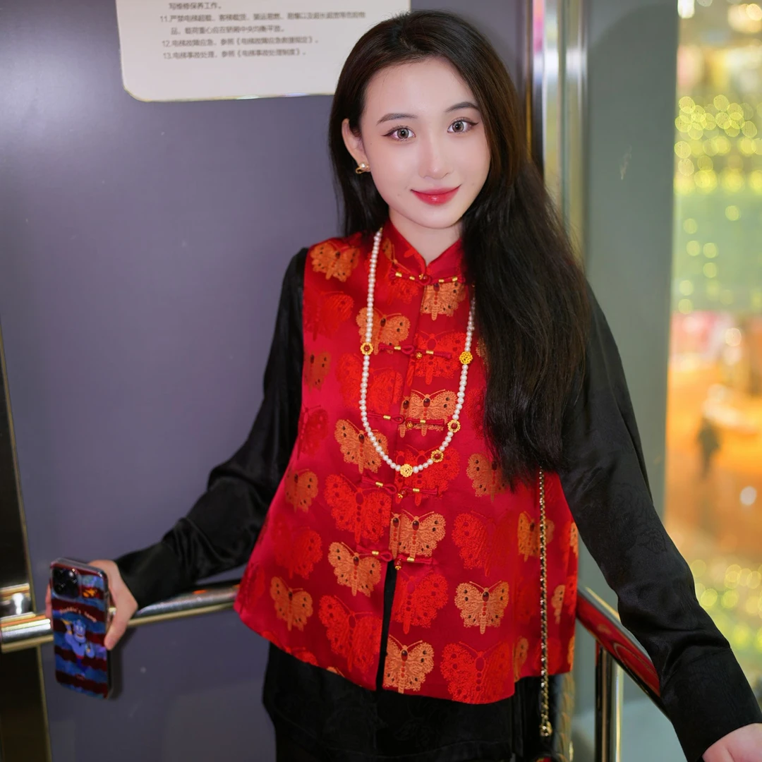 蓝大【夕颜】桑蚕丝立领马甲6645