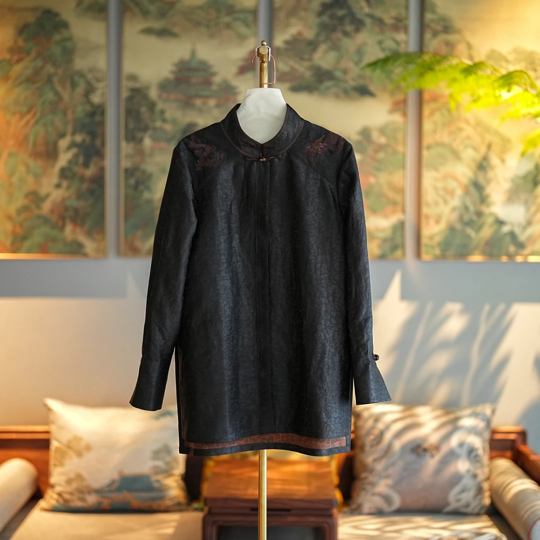 蓝大【锋本】龟裂纹桑蚕丝长袖上衣6805新中式中国风