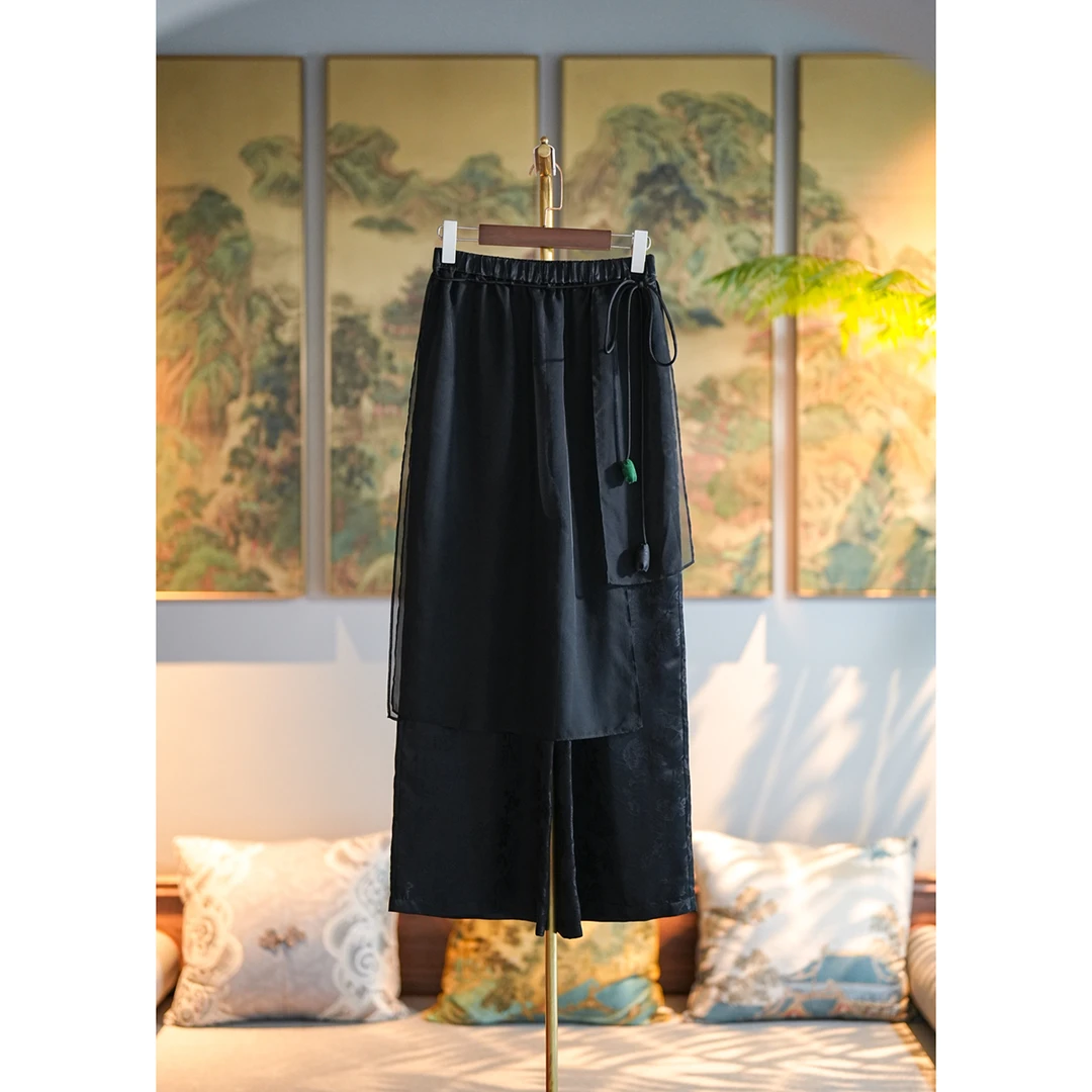 蓝大【北辰】桑蚕丝飘纱裙裤6725