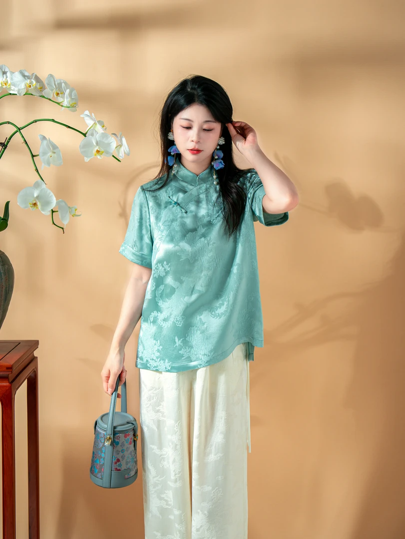 蓝大【凤舞】桑蚕丝短袖上衣6245