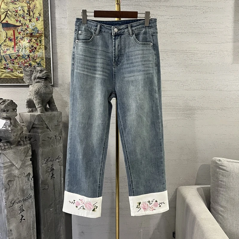 蓝大【繁花】修身牛仔直筒裤9407裤子女款夏款