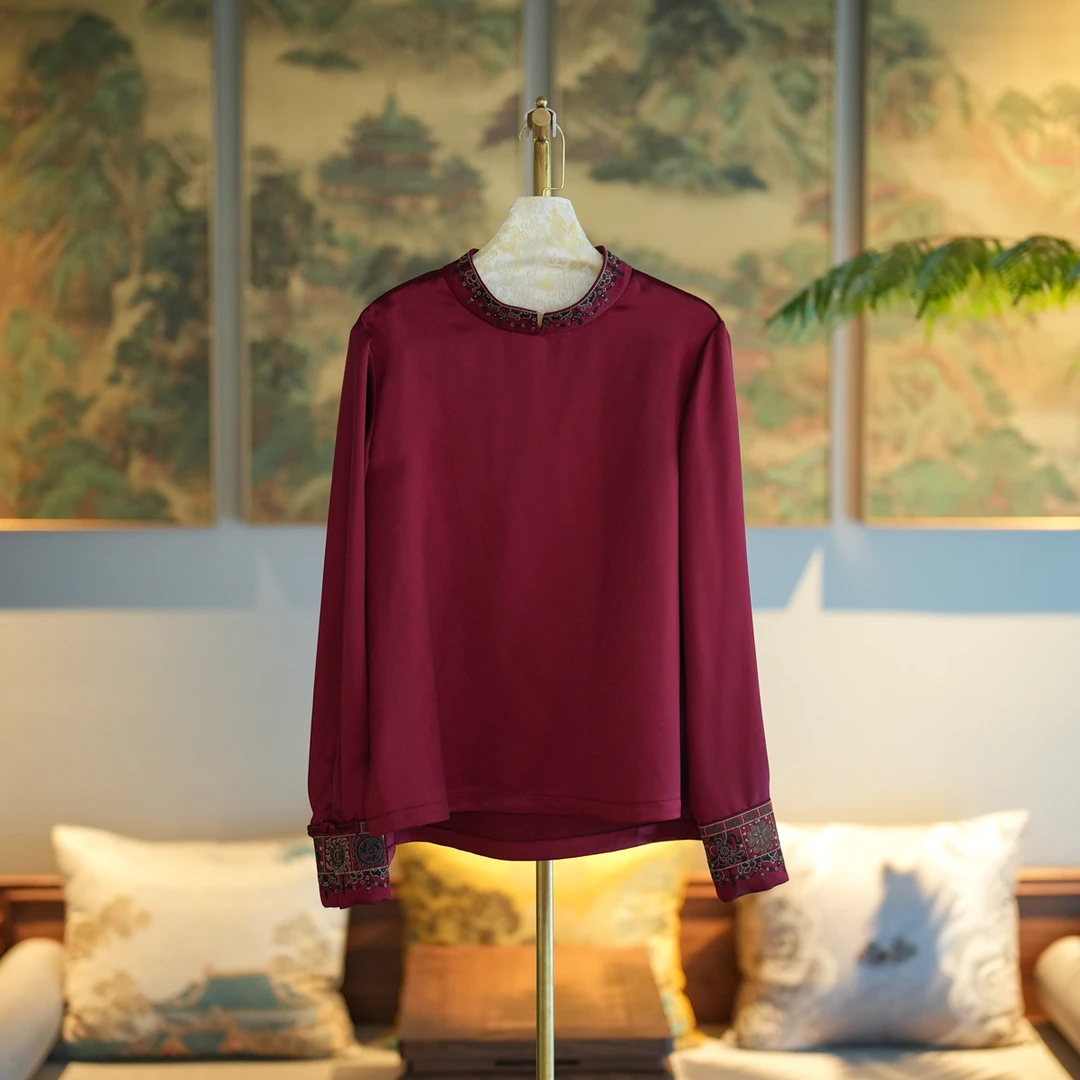 蓝大【子凛】醋酸新中式长袖上衣7330