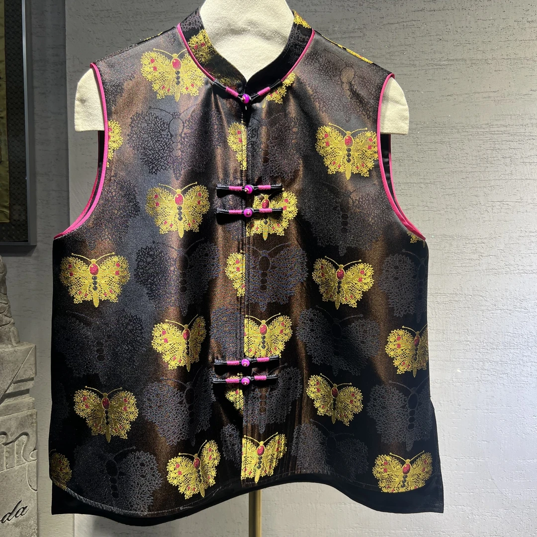 蓝大【梨刊录】新中式提花桑蚕丝宋锦马甲9144