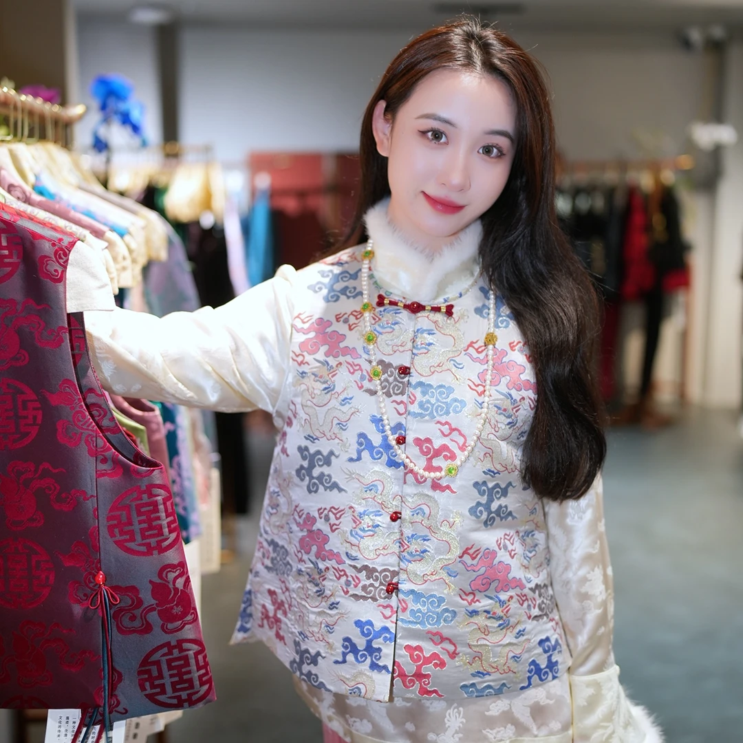 蓝大【觅露】桑蚕丝新中式马甲7225