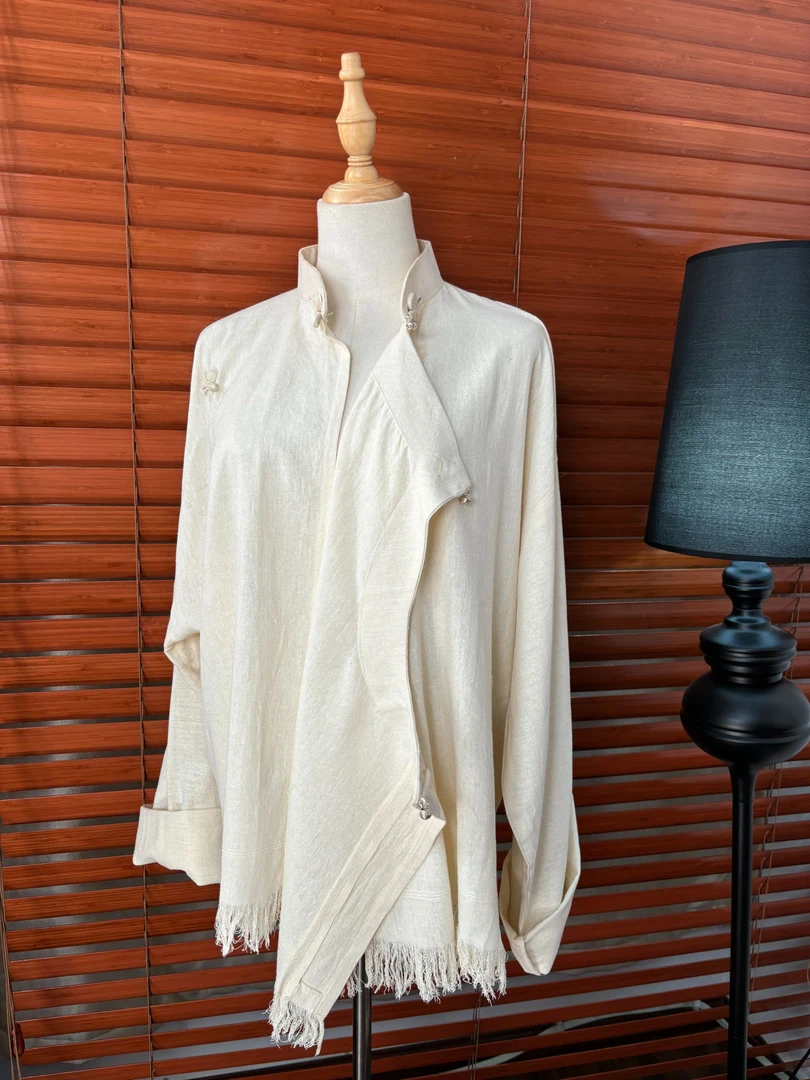 LaMuL-Z |2024冬季新品 藏式传统经典布热流苏宽松立领米白色衬衣