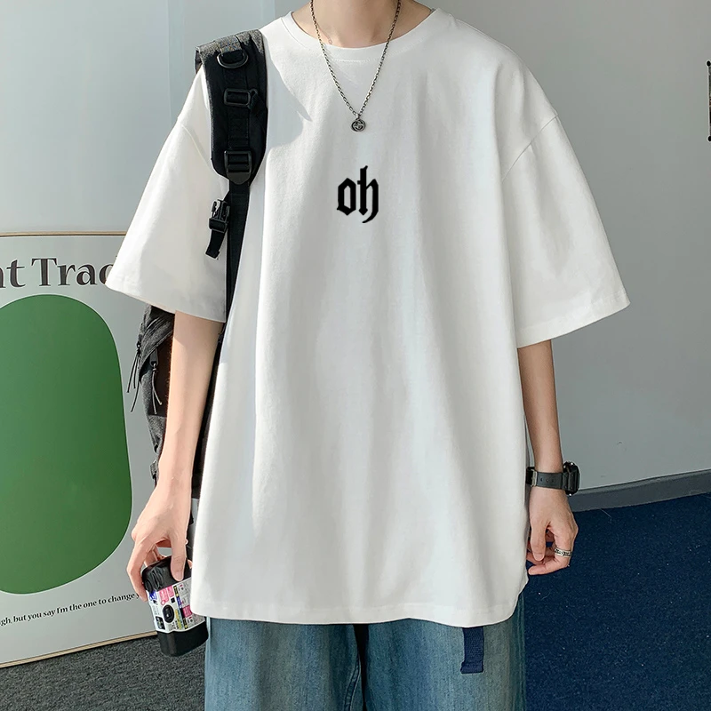 短袖男潮牌简约百搭ins宽松港风t恤打底衫半袖夏季纯色体恤五分袖