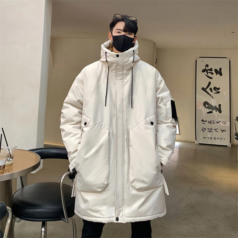 连帽高端羽绒服男士2024冬季轻薄长款加厚情侣工装男生潮流牌外套