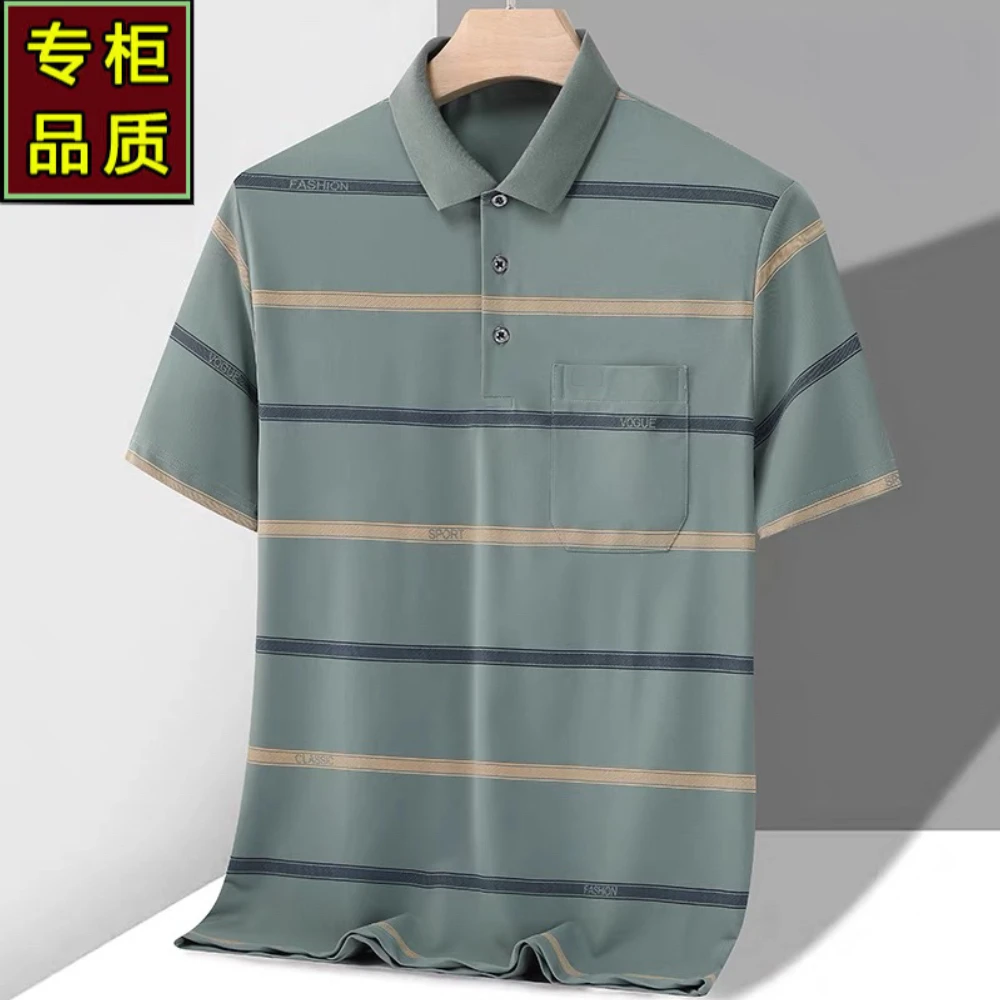 爸爸夏装短袖T恤中年男士休闲Polo衫上衣服中老年人翻领半袖男装