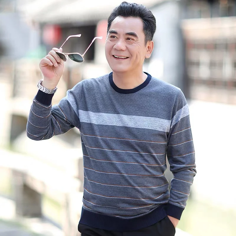 春秋季爸爸装长袖t恤男中年男士秋衣中老年人薄款体恤上衣打底衫