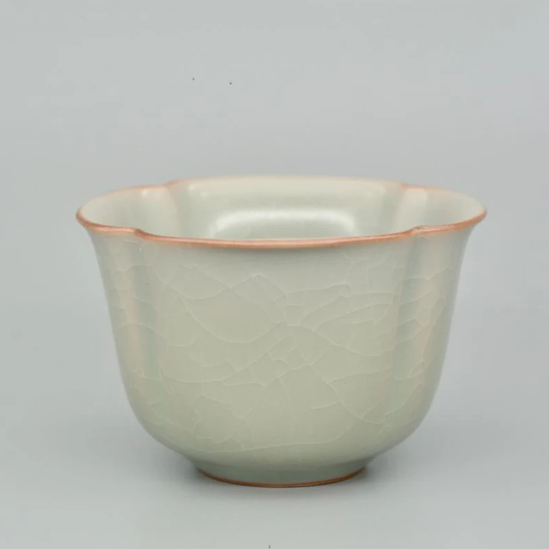 柏采汝窑名窑纯手工主人杯天青色粉青四代釉花瓣杯BR-233BX