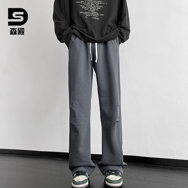 Sendian【森殿】新款休闲运动裤宽松直筒个性潮牌美式高街纯色学生