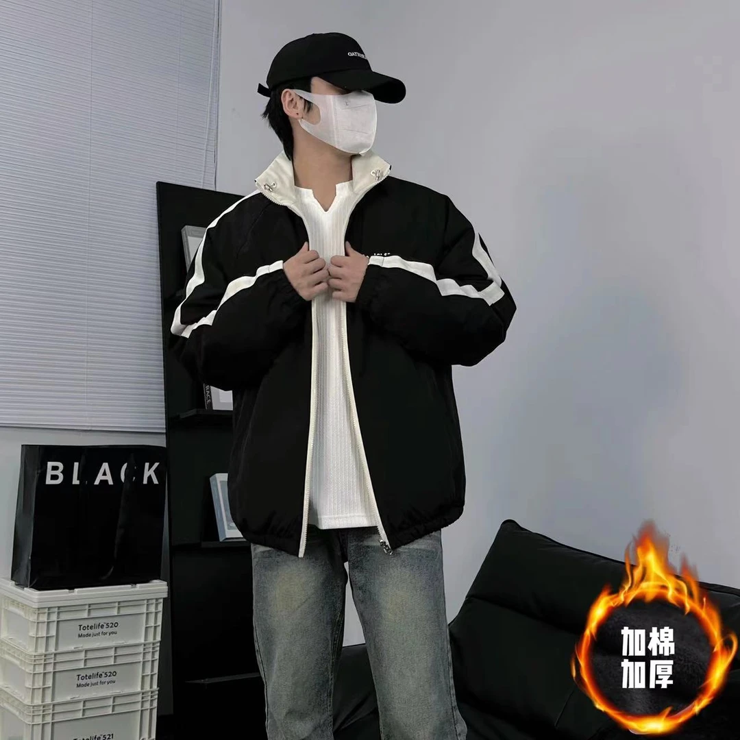 两面穿加厚棉衣复古美式拼接防水夹棉外套休闲撞色款潮流情侣夹克