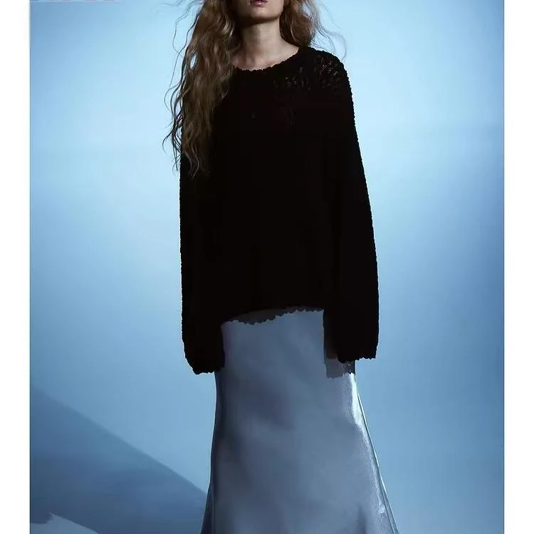 （衣兮宽松落肩针织衫）秋冬时尚复古气质柔软舒适结子纱套衫G