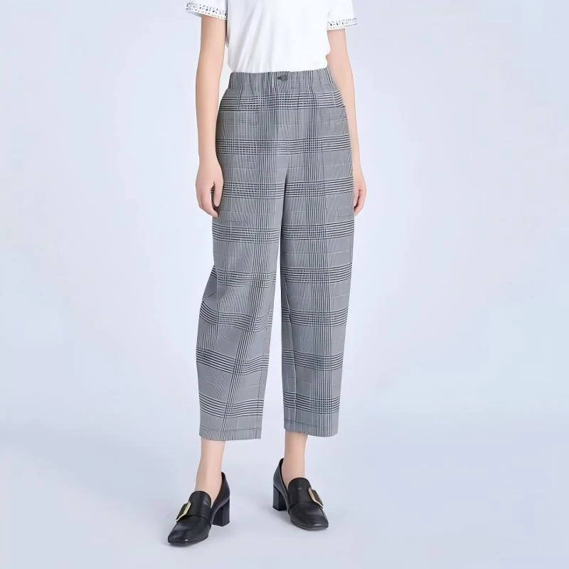 （衣兮撞色格纹休闲裤）0177秋冬复古时髦斜纹肌理感大口袋休闲裤G