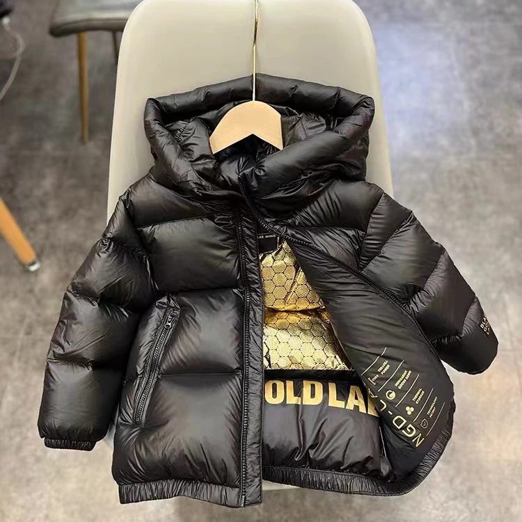 （高品质订单）冬季新款时尚经典纯色百搭潮流连帽儿童羽绒服L