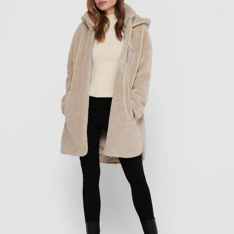 （毛毛连帽外套）秋冬季中长款连帽拉链加厚保暖毛毛外套H