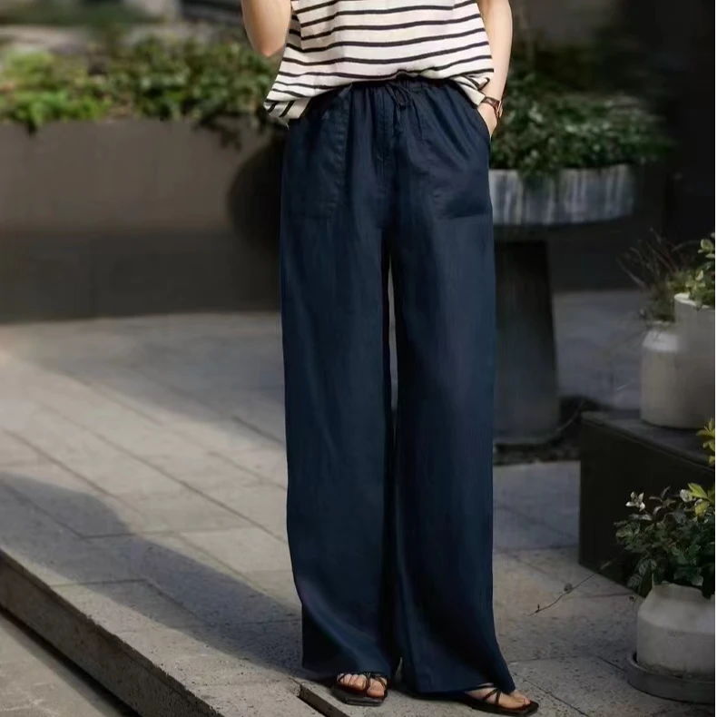 (亚麻休闲阔腿裤)时尚气质纯色清凉舒适休闲减龄显瘦阔腿裤S