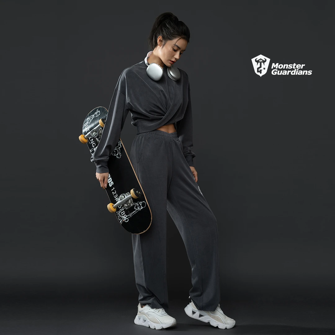 MonsterGuardians未来感系列女子秋季休闲显瘦宽松卫衣运动套装