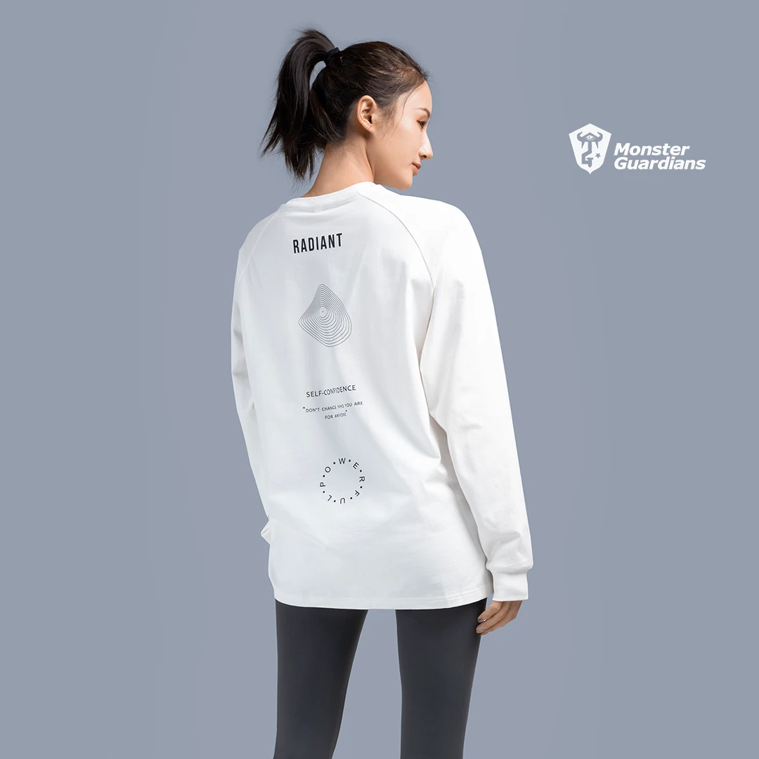 Monster  Guardians宽松休闲内搭白色长袖T恤印花设计原创运动