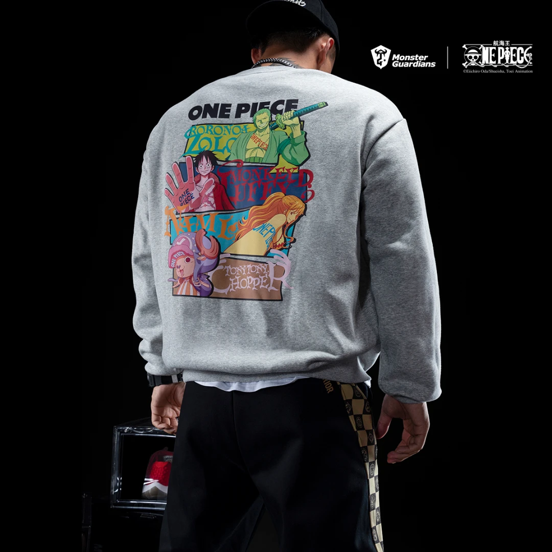 Monster Guardians X ONE PIECE 海贼王官方联名情侣灰色圆领卫衣