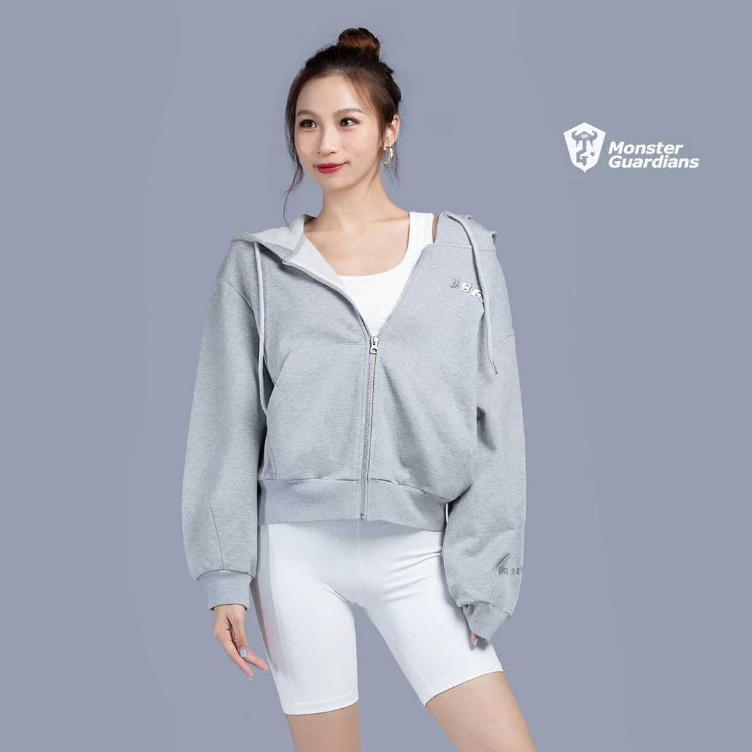 Monster Guardians 女子运动连帽字母卫衣秋简约宽松拉链休闲外套