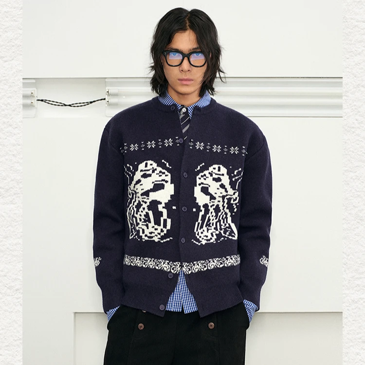 【黄俊捷同款】KREATE 1000g费尔岛慵懒宽松情侣加厚开衫毛衣外套