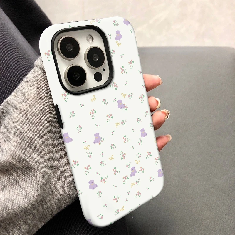 紫色小熊双层菲林壳二合一菲林壳适用苹果/华为/小米OPPO/VIVO