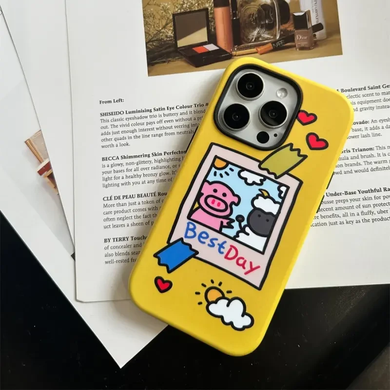 可爱小猪小羊菲林二合一适用苹果16/15promax手机壳14/13保护套12